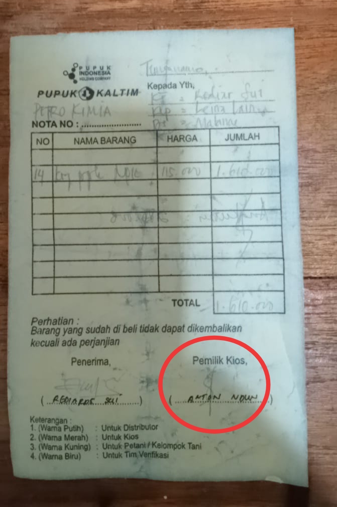 Foto : Kwitansi dari Pemilik Kios Anton Ndun