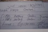 Foto : Kuitansi Jual Beli Kayu Galam Efendi Hello dan Yus Ndun