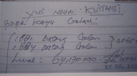 Foto : Kuitansi Jual Beli Kayu Galam Efendi Hello dan Yus Ndun